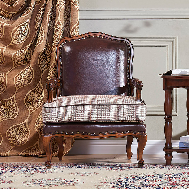 梵米嘉 实木休闲椅全实木美式单人沙发椅老虎椅单人椅卧室椅子客厅