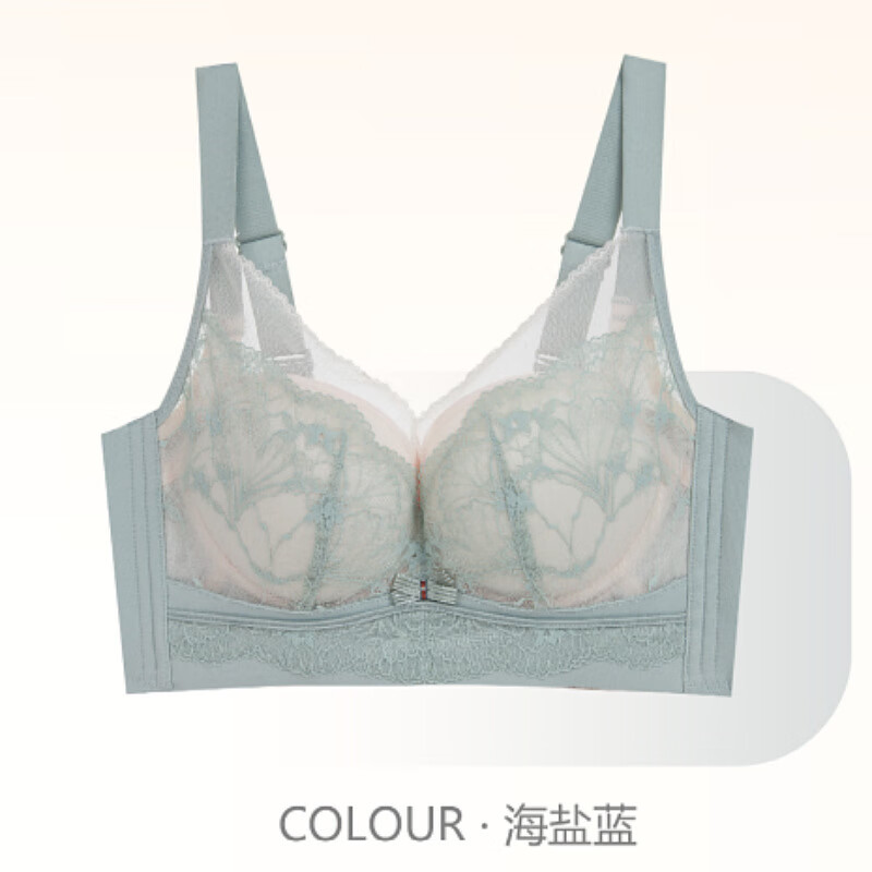 内衣女聚拢薄款小胸收副乳防下垂无钢圈调整型蕾丝性感 海盐蓝 34b杯