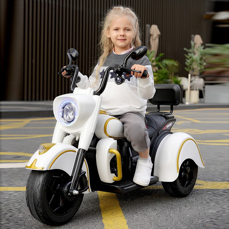 明允（MUNBOT）儿童电动摩托车小孩可坐大人带宝宝电瓶车男女双人亲子充电摩托车 至尊白+皮做+发泡轮+转把油门 外观