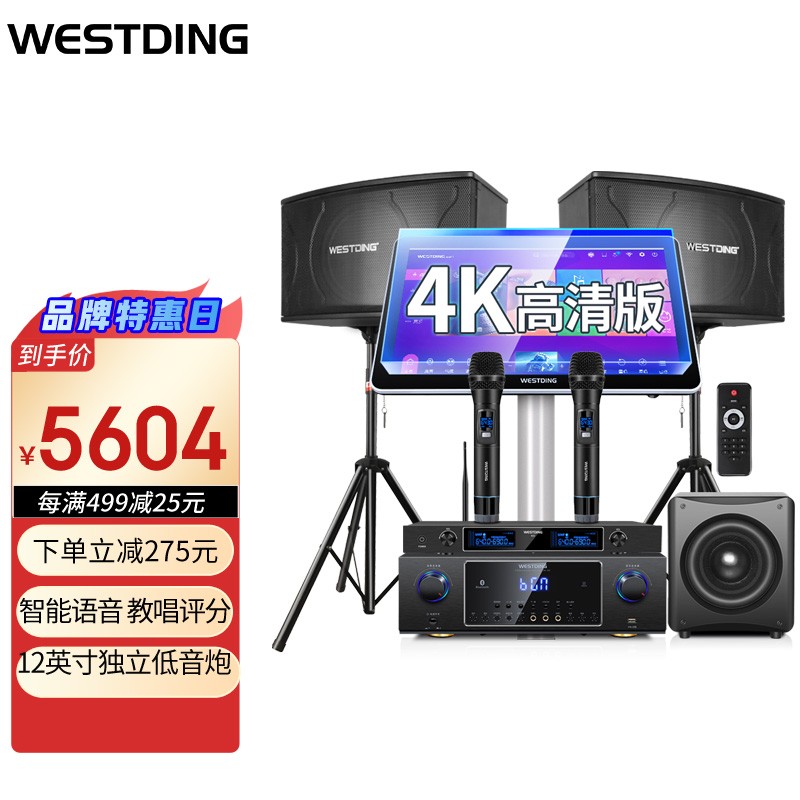 威斯汀（WESTDING） 点歌机家庭影院ktv音响组合功放套装家用卡拉OK双系统一体机10英寸低音 【配置九】108升级K31话筒+12英寸低音炮