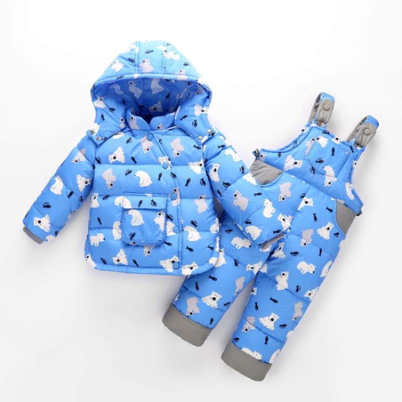 婴儿羽绒服新款新生儿羽绒套装男女童加厚保暖背带裤两件套婴幼儿小童0-3岁冬季 深蓝色 100cm