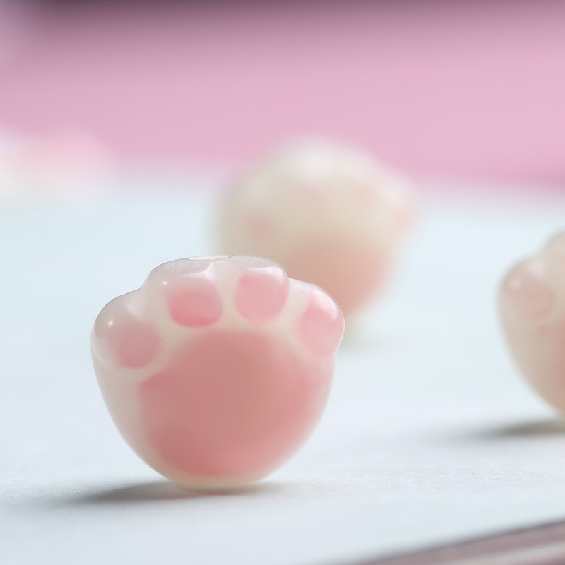 集祥阁     白玉菩提根雕刻猫爪散珠高抛樱花粉色猫爪diy吊坠手串配件