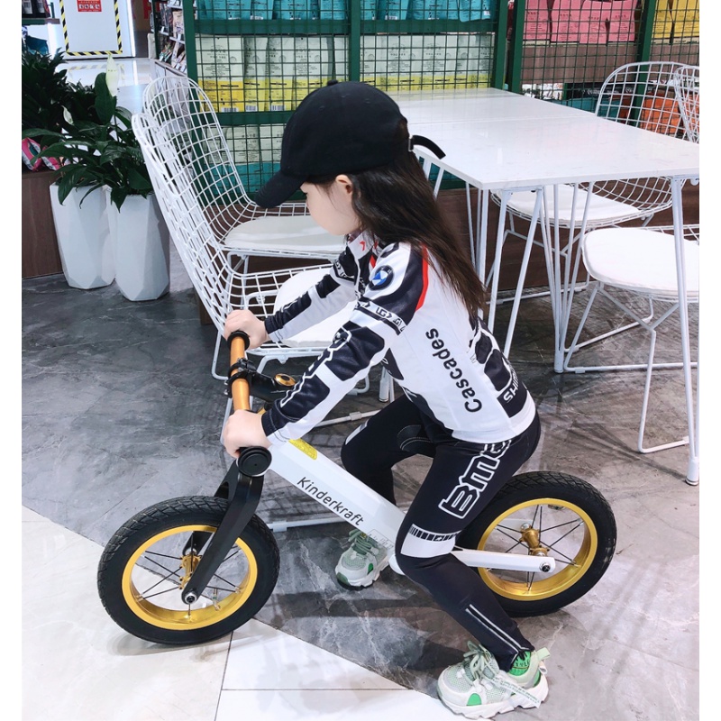 2022新款儿童骑行服夏套装男 春夏平衡车儿童骑行服长裤速干透气运动套装自行车男女轮滑赛车服 白色 5XL