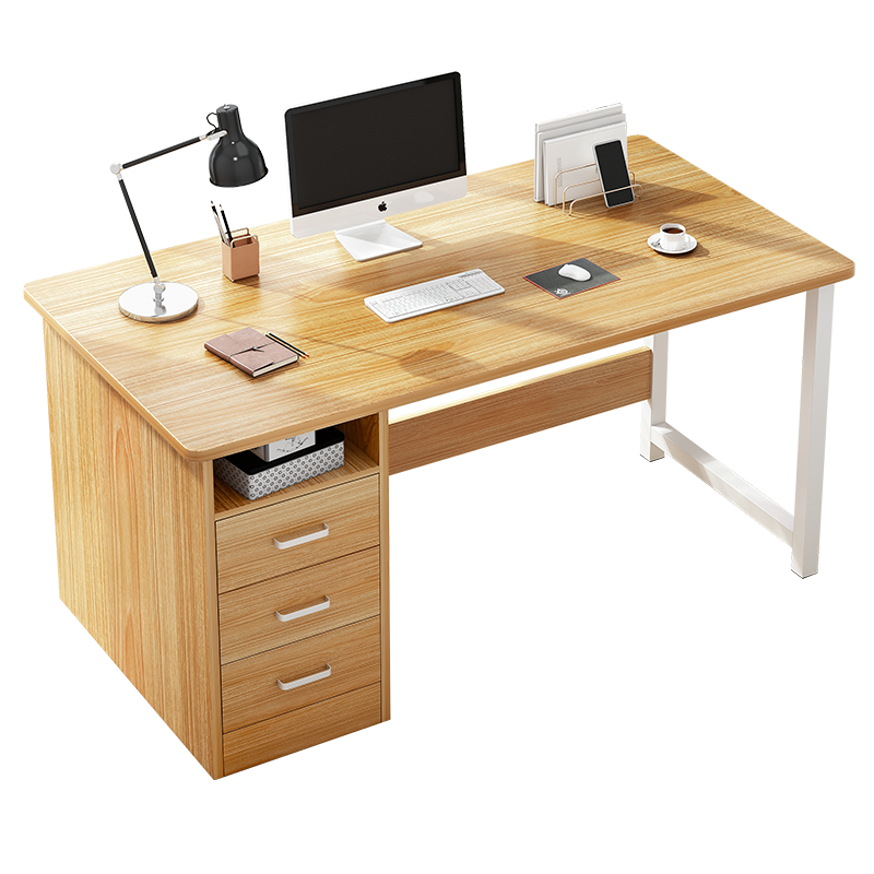 幻狐电脑桌台式家用办公书桌现代简约带抽屉学生学习桌卧室写字桌子 【限量立减】橡胶木色100CM