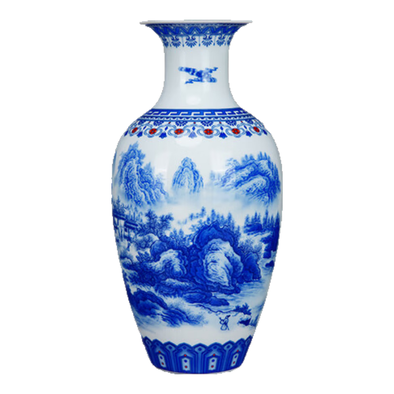 鼎祺陶瓷鼎祺景德鎮(zhèn)制瓷手工青花山水青花瓷瓶家居客廳裝飾輕奢高檔擺件 單尊-薄胎青花山水魚(yú)尾瓶