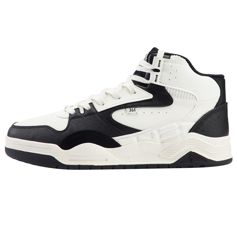 361°【型燃4】加绒板鞋男秋冬季革面保暖运动滑板街头高帮休闲鞋 羽毛白/曜石黑【加绒】 42