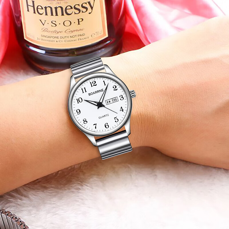 伯恩（BOARRNE）中老年老人手表男士女式大数字夜光电子防水表送爸妈爷爷新年礼物 1708升级-松紧带-日历-女表