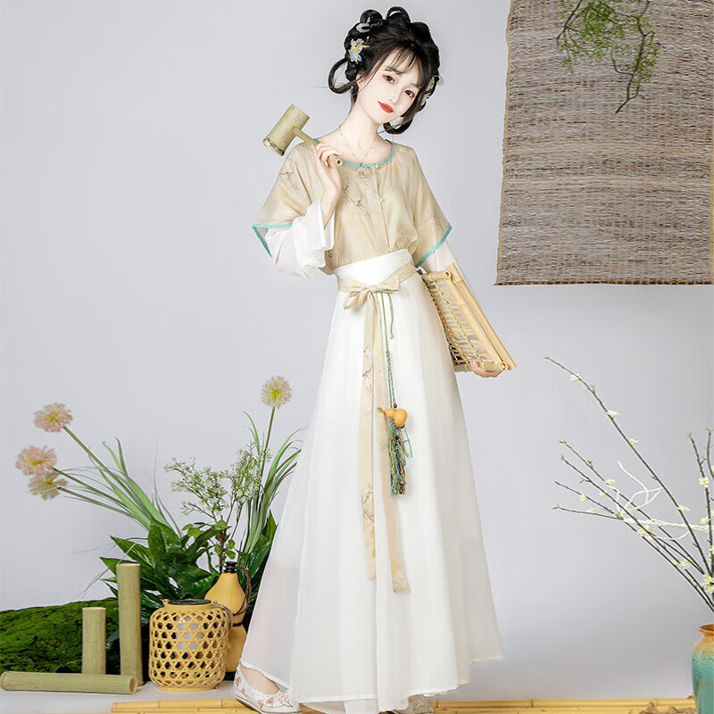 亲在改良汉服日常可穿唐褙子女夏季薄款唐制半臂圆领衫古装 黄色唐