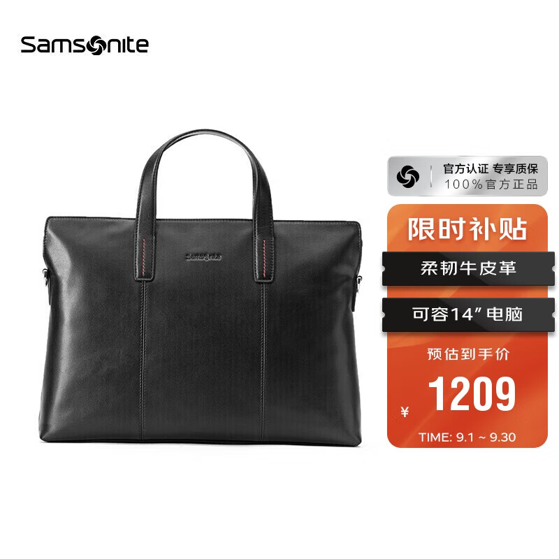 Samsonite/新秀丽公文包男士商务手提包牛皮革14英寸电脑包 TK9*09001