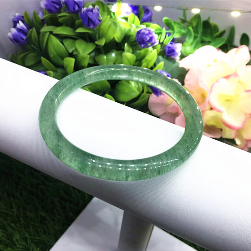 绿水晶细手镯天然稀有绿草莓晶手镯女 冰种水晶镯子 53-54