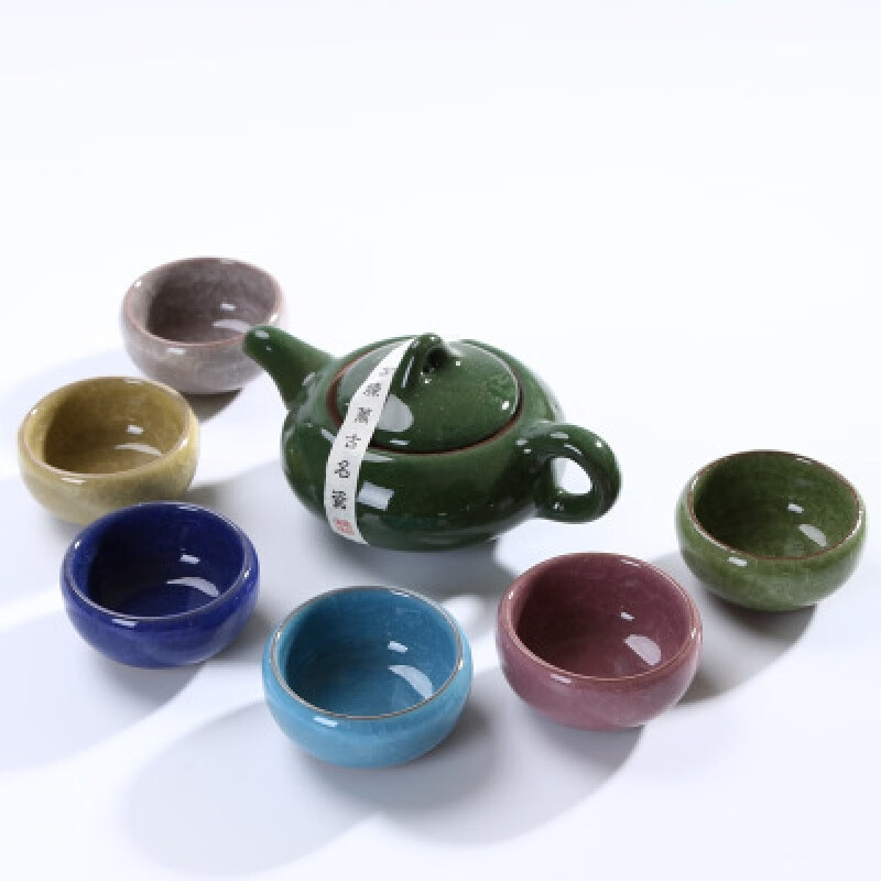 轻鹄七彩冰裂茶具套装整套陶瓷功夫茶具商务礼品logo定制 七彩随机发