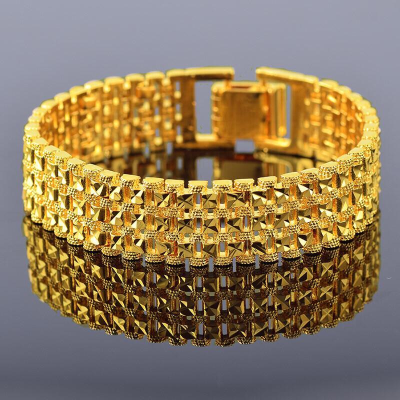 微浓真镀重金欧币手链男款奢华贵族金链子仿金饰品宽面镀金链子可定制