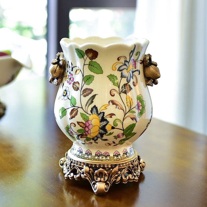 墨菲 歐式鄉(xiāng)村陶瓷花瓶客廳干花插花花器美式電視柜酒柜玄關裝飾擺件 紐曼花瓶