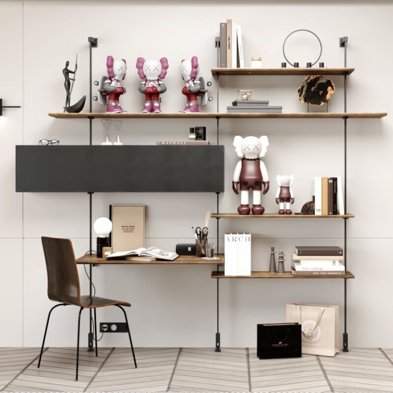 极简铁艺多层书架书桌一体置物架装饰落地书柜展示架 其他款式定制