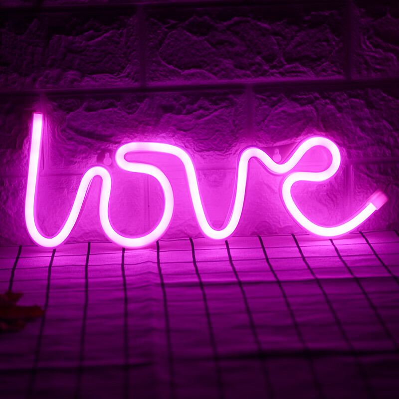 嗹啰嗹霓虹灯带房间装饰浪漫卧室创意led小彩灯闪灯串灯灯饰 love粉色