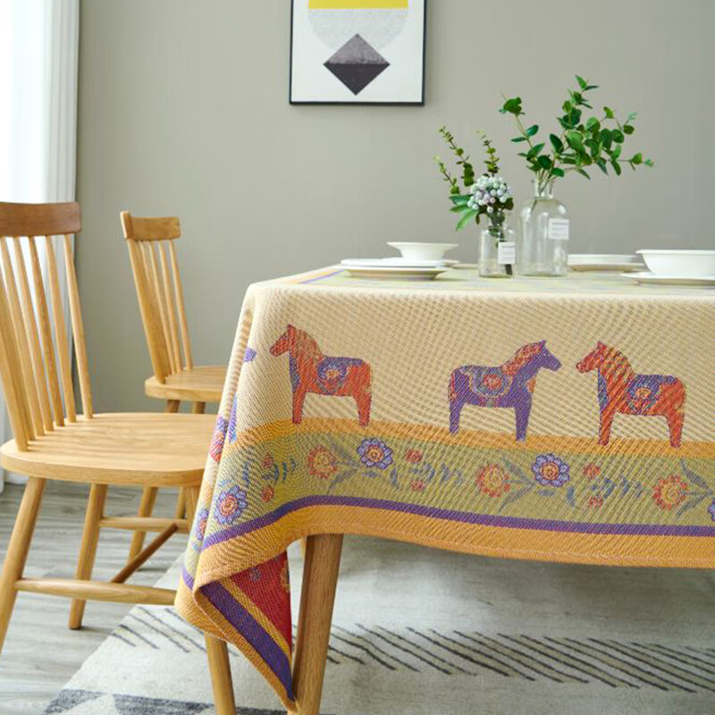 Ekelund 桌布 美式轻奢高级感餐桌布 现代全棉长方形家用餐台布茶几盖布 小马桌布150*250cm