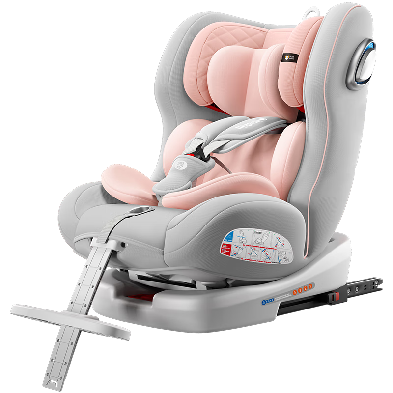 德国Heekin 儿童安全座椅汽车用0-6-12岁婴儿宝宝通用360度旋转 ISOFIX硬接口 脉动-皇室粉（质保+叶脉侧保护+脚踏板）10058597519827