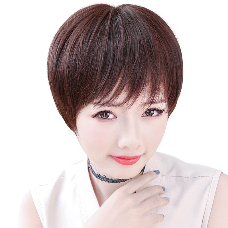 蔓茵 假发女短发自然逼真斜刘海韩版短直发bobo帅气时尚奶奶灰假发套
