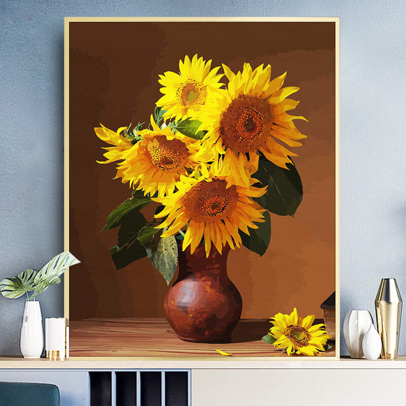 【轻奢高端】向日葵油画diy数字油画diy手工手绘填色减压向日葵现代
