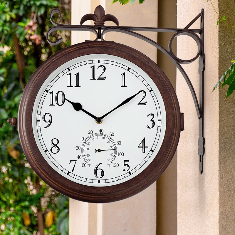 汉时(hense) 户外双面挂钟防水金属时钟创意复古挂表石英钟表hds76