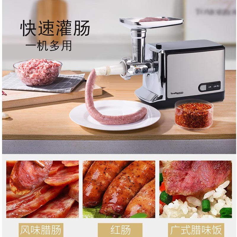 Tenfly绞肉机家用电动灌肠机搅肉机多功能碎肉饺馅机小型商用辣椒蒜蓉机大功率绞肉机 拉丝银 350W 标配双刀片 3L