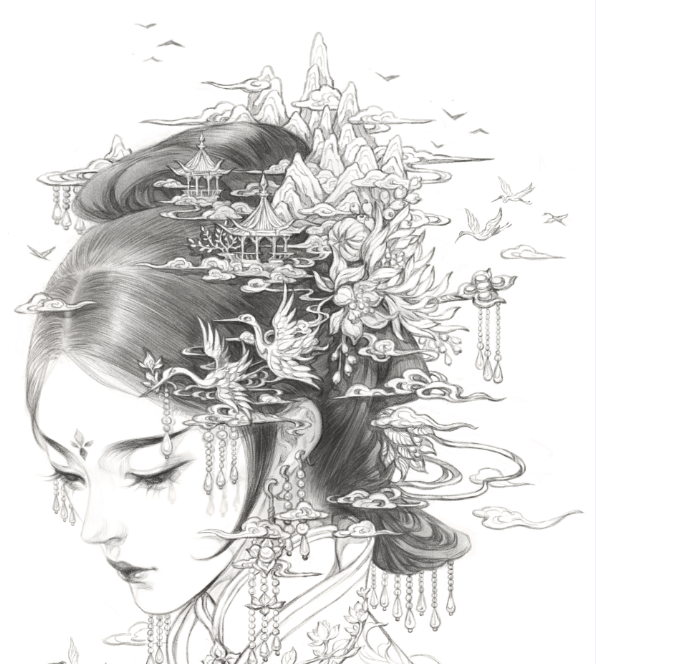 古戈力画集 继扫花寻径后新书古戈力手绘填色线稿集75幅古风插图唯美