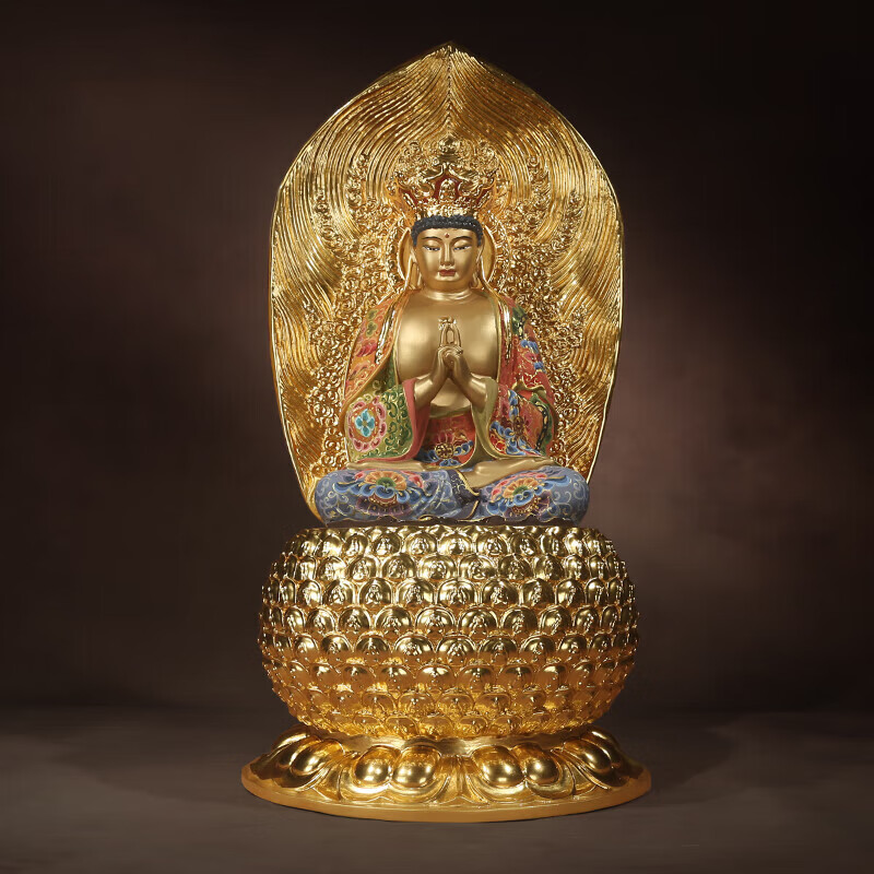 枳之家手绘贴彩铜大日如来摆件佛堂摆设佛像家居摆件 大日如来(彩绘贴