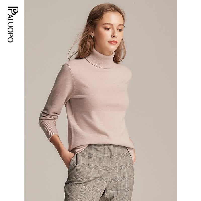 帕罗(PALUOPO)高领基础多色纯色100%山羊绒衫女保暖毛衣针织内搭女装打底衫 驼灰 XL 170/110