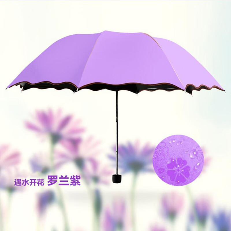 沧沐布伊 遇水开花雨伞 黑胶防晒太阳伞短柄三折伞便携雨伞 便携式雨伞CX 梦幻紫