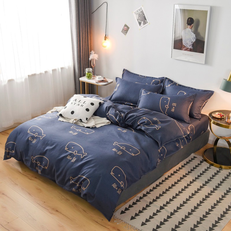 多兰诗(Duolanshi)春秋磨毛四件套 斜纹印花卡通套件被套床单宿舍四季床上四件套 深海流动 1.2米 床单款 /被套150*200 三件套