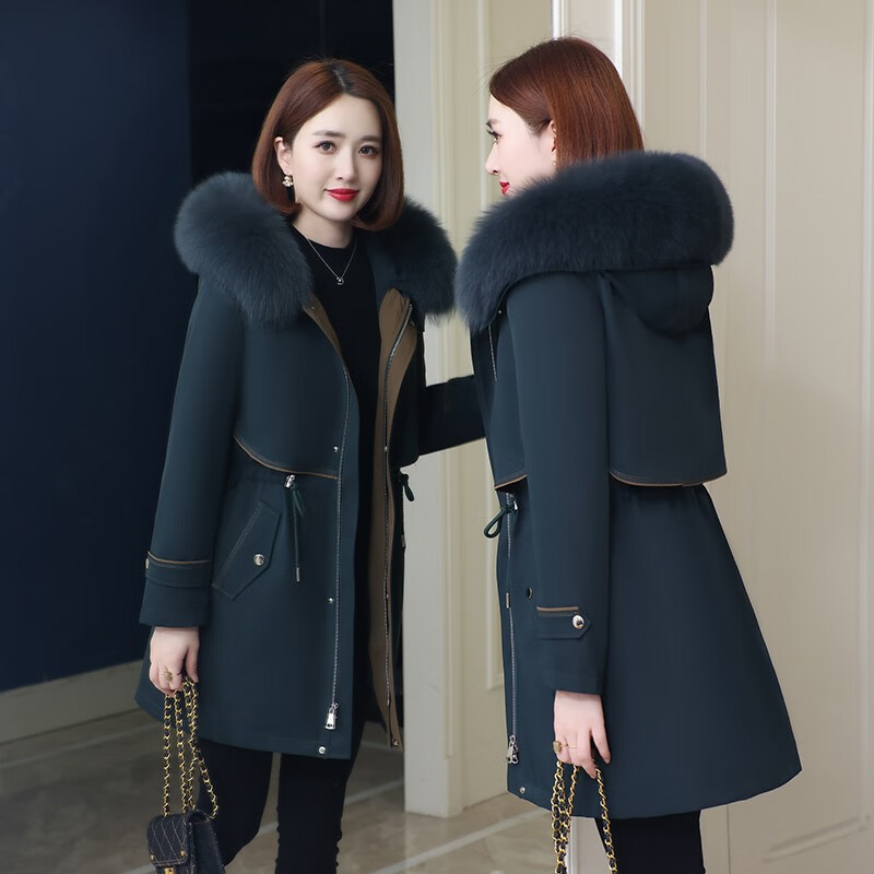 雅思麦派克服女2023新款冬季海宁皮毛一体大衣獭兔毛内胆皮草外套中长款 绿色【狐狸毛领+绿色狐狸毛领】 m高性价比高么？