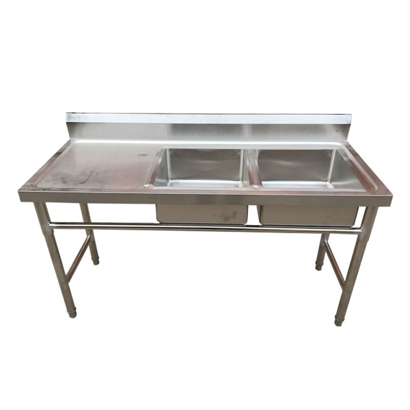信基高格 商用不锈钢双星盆左台双槽水池左操作台