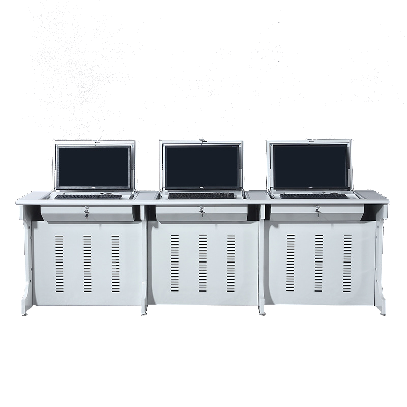 信京 翻转电脑桌多媒体教室学校机房多功能隐藏式电脑翻转桌办公桌培训桌三人位