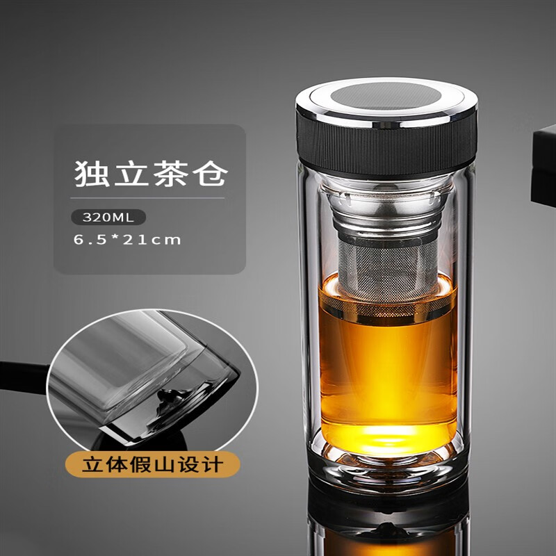 fanjane玻璃杯双层透明泡茶杯水晶专用车载商务隔热男士水杯图案定制