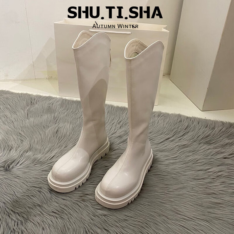 骁尚（XIAOSHANG）长筒靴女马丁靴2022新款长靴不过膝骑士靴显瘦秋冬加绒高筒靴 米白色-单里 36怎么样,好用不?