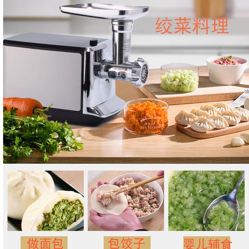 Tenfly绞肉机家用电动灌肠机搅肉机多功能碎肉饺馅机小型商用辣椒蒜蓉机大功率绞肉机 拉丝银 350W 标配双刀片 3L