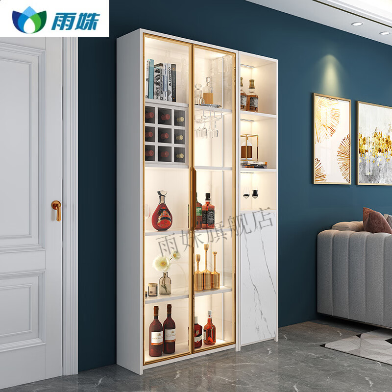 墨绩酒柜架 酒柜现代简约客厅靠墙展示柜轻奢储物柜带折叠吧台 白色