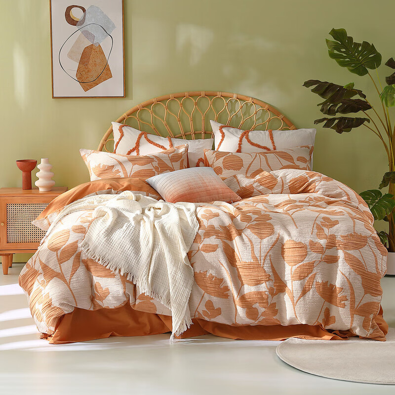 水星家纺 水洗棉提花四件套床上用品 印象·布朗汀 适用1.