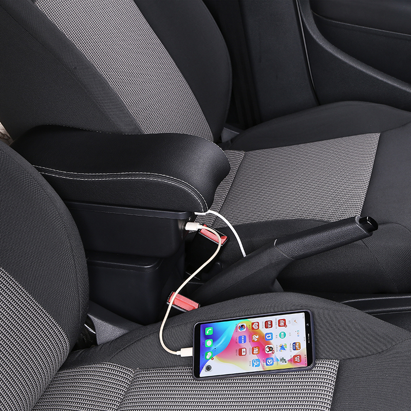 大众新桑塔纳新捷达扶手箱捷达VA3专用2019款2017款免打孔中央斯柯达昕锐昕动手扶箱改装配件 小曲面款-宽13CM-3USB-伸缩-黑色红线