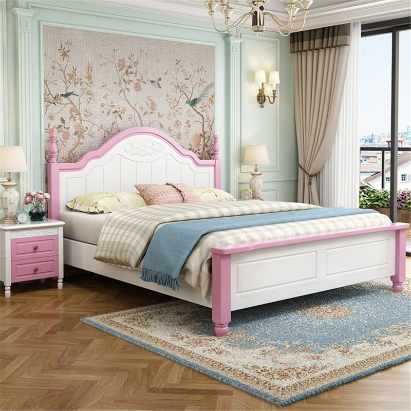 卡庭森（KATINGSEN）韩式1.5m公主床白色田园风格家具 实木床现代简约1.8米美式床 床+2床头柜+床垫 颜色联系客服 1200mm*2000mm  气压结构