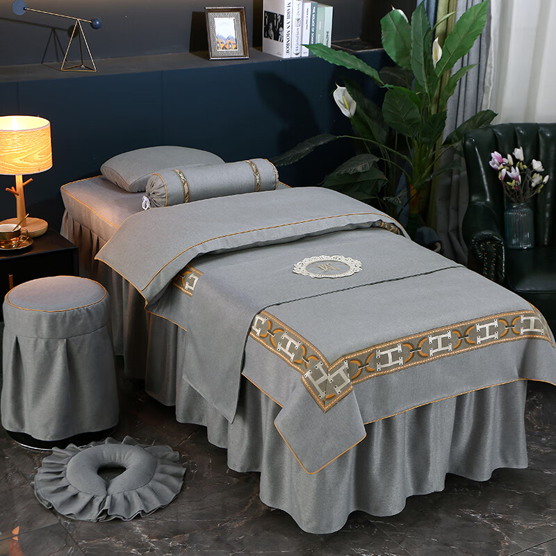 valor man美容床罩四件套棉麻采耳推拿按摩床美容院床套四季通用定制