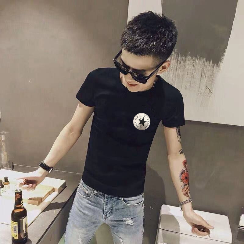 夏天穿的衣服夏季烫钻t恤男短袖韩版修身潮流半袖精神小伙潮牌个性