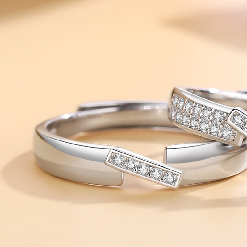 珀雅轩s925s925银一如往昔情侣对戒日韩简约微镶满钻男女款戒指情人节