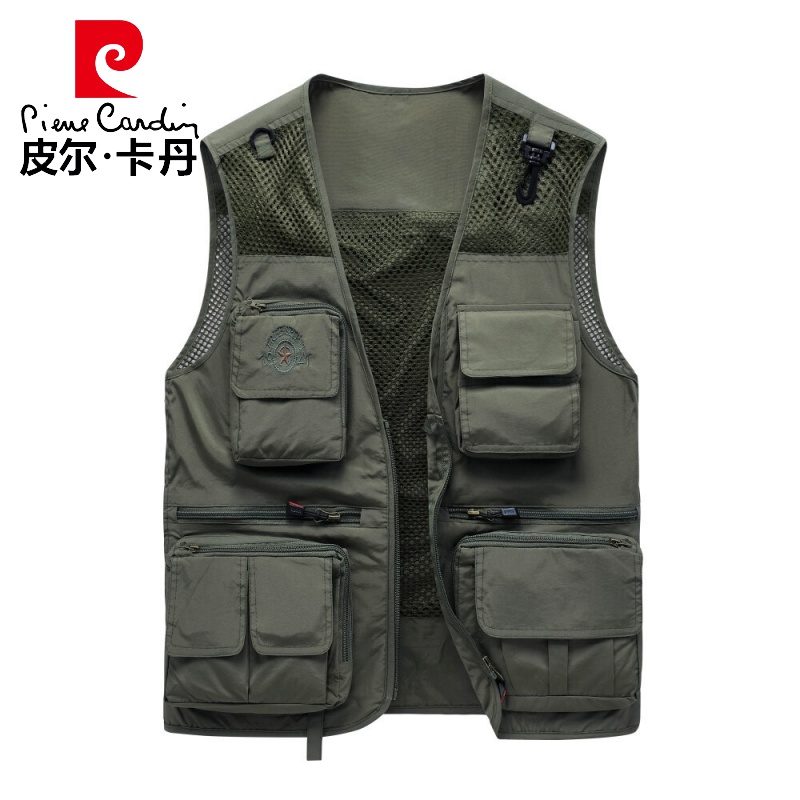 皮尔卡丹坎肩户外马甲男2022新款春夏季速干记者多兜口袋钓鱼摄影背心