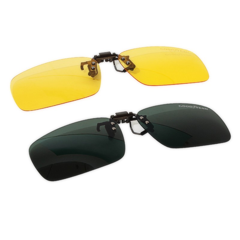 固特异（Goodyear） 偏光镜驾驶镜墨镜防紫外线防眩光炫目两用驾驶镜 GY-2302 护目镜夹片款（灰色+黄色）GY-2302