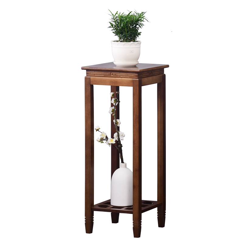 竹城鼎信新中式花架客厅实木花盆架子阳台置物架落地式摆件装饰架鱼缸架仿古花台单个花几室内绿萝盆栽架竹质 胡桃木色大号（30*30*80）