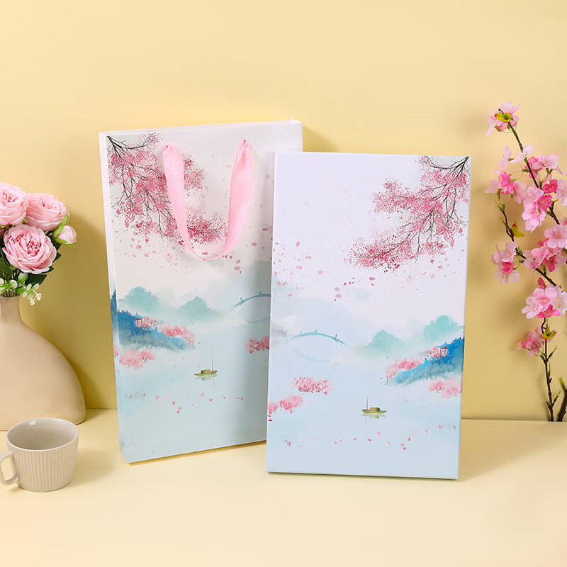 澳顏萊團(tuán)扇禮盒空盒 現(xiàn)貨團(tuán)扇禮盒套裝中國(guó)古風(fēng)宮扇扇盒子手提袋禮品包 花色(盒子+袋子)小號(hào)34.5x22x2.5