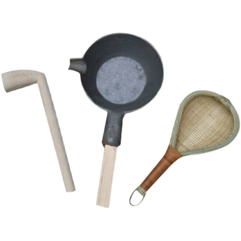 御卡爵恭城油茶锅广西桂林恭城油茶锅打油茶工具套装圆平底生铁锅捞滤