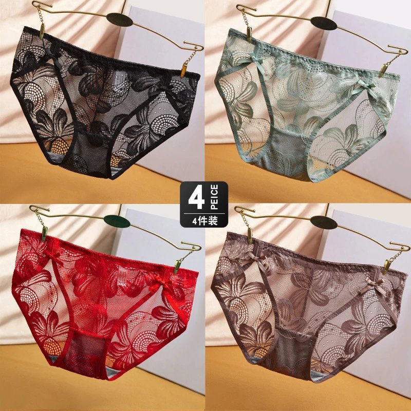 23新款动感蕾丝内裤女透明性感轻奢火辣低腰无痕女士三角裤 黑色 绿色