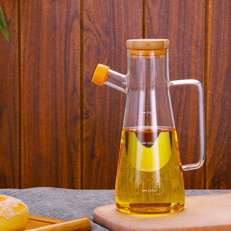 高硼硅防漏带盖带刻玻璃度油壶调味瓶酱油瓶子香油瓶醋壶量壶 580ml型